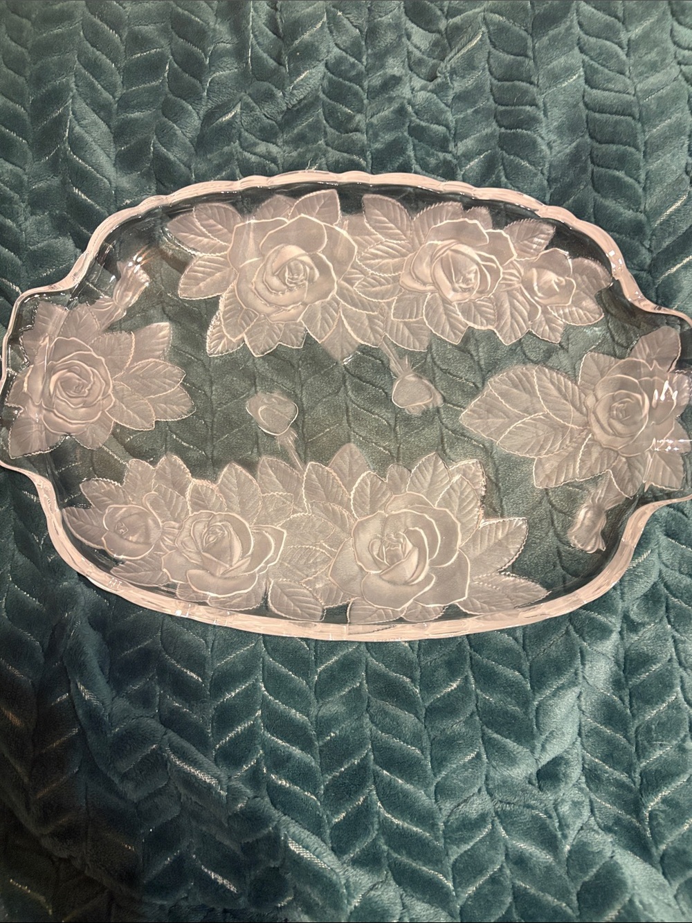 Studio Nova Clear Glass Rose Etched Serving oval Tray 16 inch